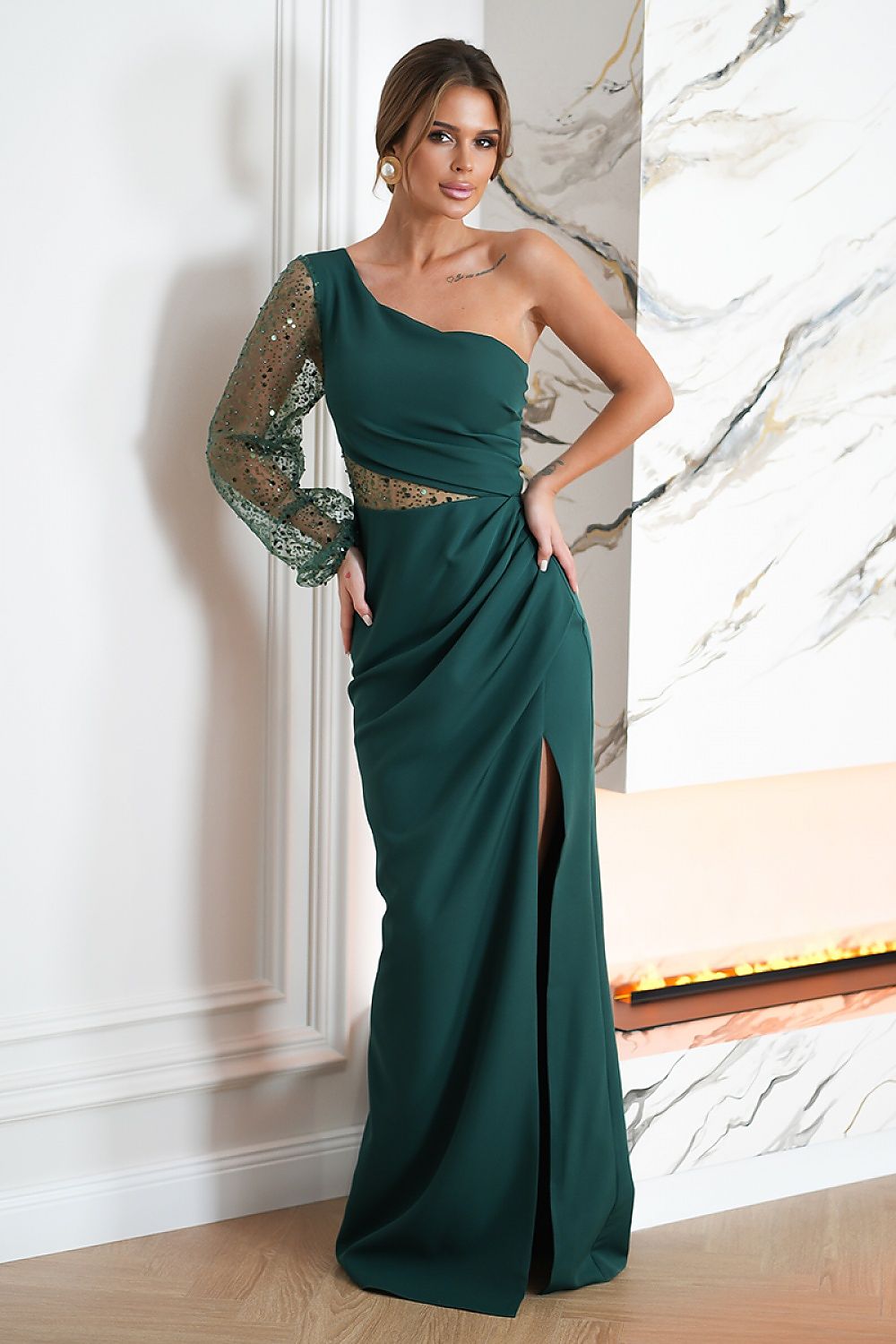 Robe longue Bicotone - vert / 34