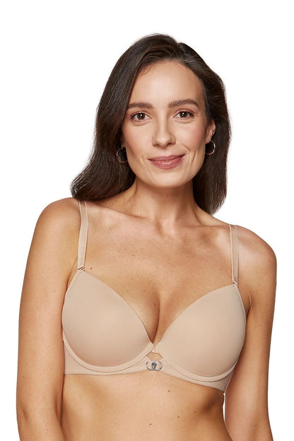  Push Up Gorteks beige seamless bra front view with gold accent and natural lift