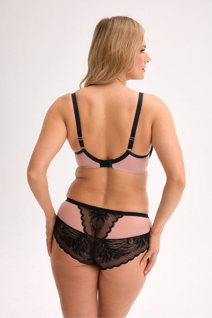 Semi-soft Gaia black lace bra back view with adjustable straps and smooth supportive band