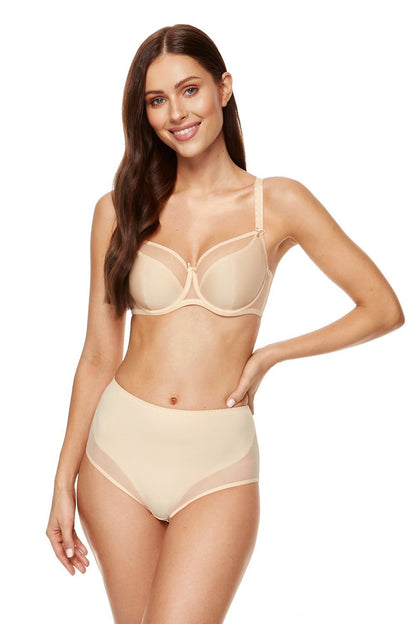 Soft Gorteks beige sheer bra with three-part cups and elegant lightweight design for natural lift